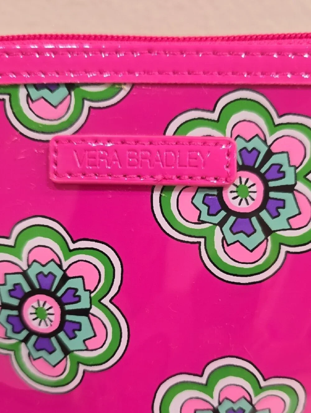 Vera Bradley Bright Pink Floral Vinyl Cosmetic Pouch